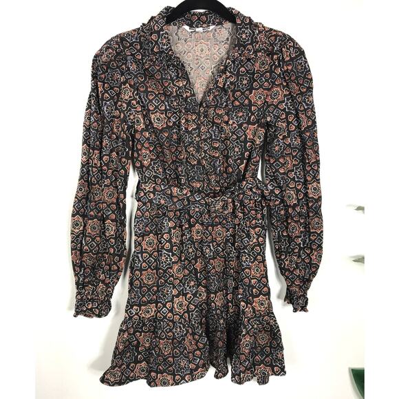 Walter Baker Cassie Geometric Short Belted Dress Women's Mosaic Boho Folk Fairy